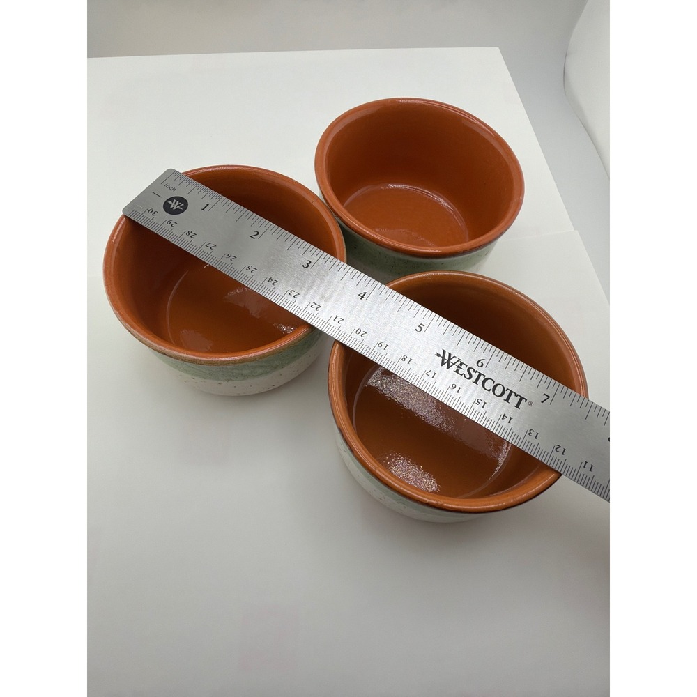 Set of 3 Stoneware Ramekins Terracotta Green Speckled Cream Ceramic Small Bowls - Picture 4 of 5